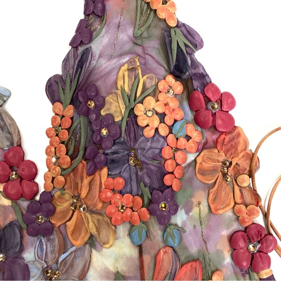 Ema Savahl Swarovski Crystals Flower Halter Tie Back Top - Picture 9 of 12